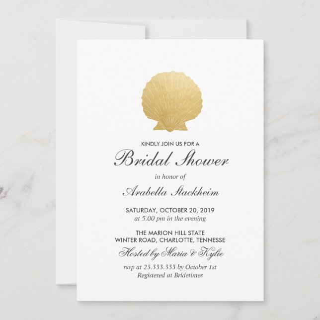 Seashell Faux Gold Foil | Ocean Bridal Shower Invitation (Front)
