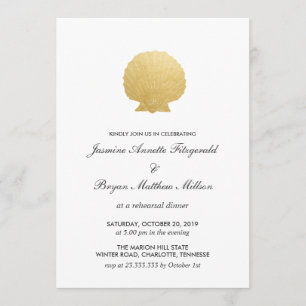 Seashell Faux Gold Foil Ocean Rehearsal Dinner Invitation