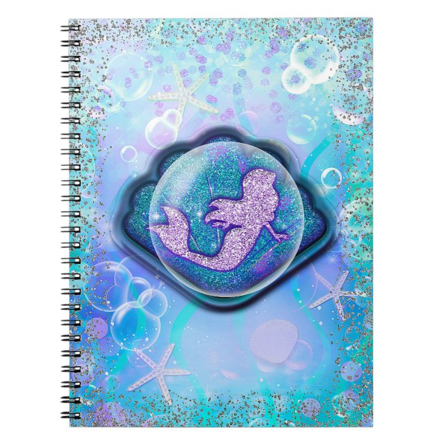 Seashell Fit for a Mermaid Glitter Girls Magical Spiral Notebook (Front)
