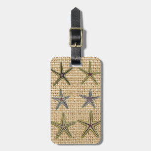seashell french country burlap beach chic starfish luggage tag