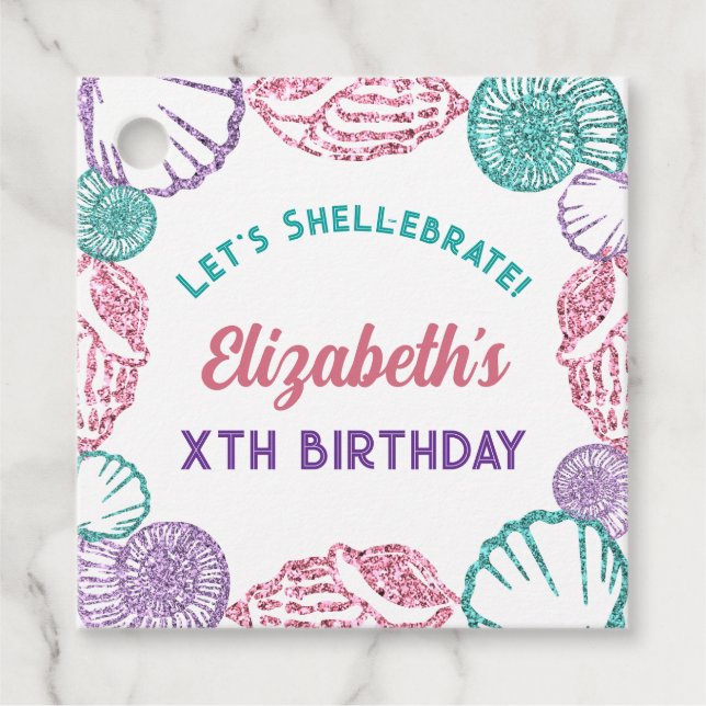 Seashell Girls Birthday Favour Tags (Front)