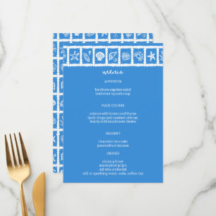 Seashell Grid Beach Wedding Blue White CUSTOM Menu