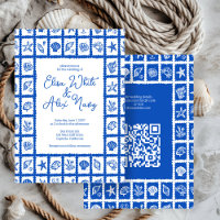 Seashell Grid Beach Wedding CUSTOM QR Code