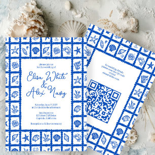 Seashell Grid Beach Wedding CUSTOM QR Code Invitation