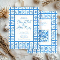 Seashell Grid Beach Wedding CUSTOM QR Code