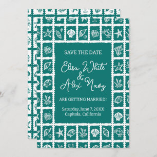 Seashell Grid Beach Wedding CUSTOM QR Code Save The Date