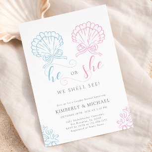 Seashell He Or She Gender Reveal Invitation