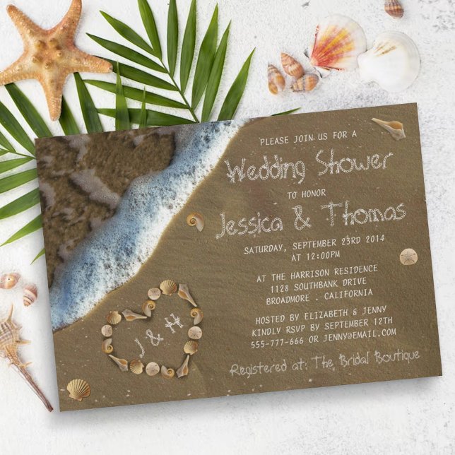 Seashell Heart Beach Wedding Shower Invitations (Creator Uploaded)