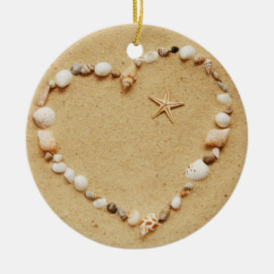 Seashell Heart with Starfish Ceramic Tree Decoration