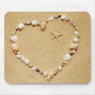 Seashell Heart with Starfish Mouse Pad
