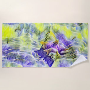 Seashell in sea blue purple watercolor painting beach towel