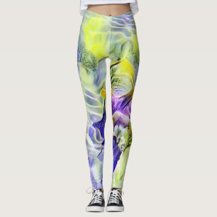Seashell in sea blue purple watercolor painting leggings