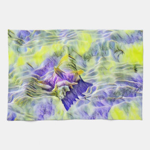 Seashell in sea blue purple watercolor painting tea towel