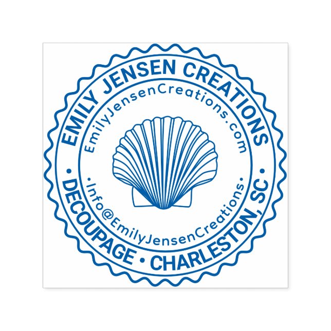 Seashell Logo Business Name Location URL Email #S Self-inking Stamp (Design)