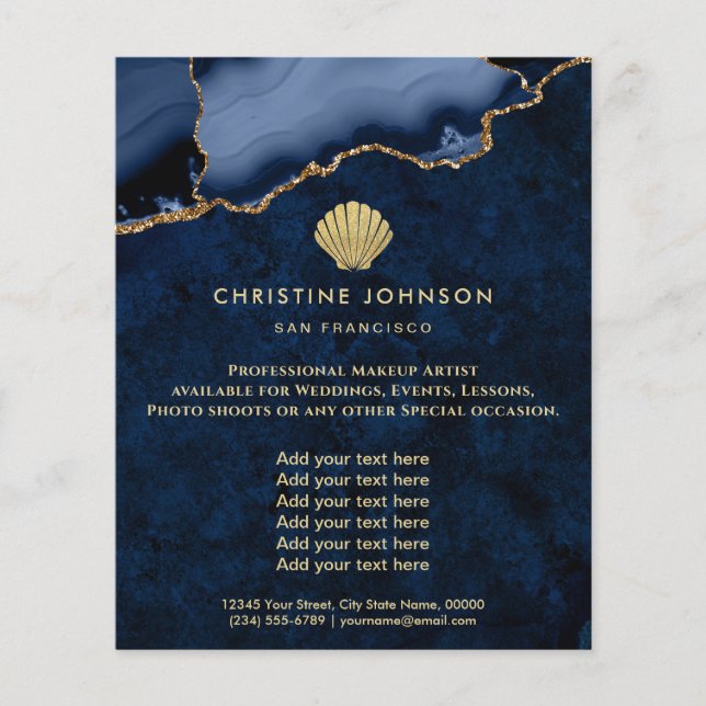 seashell logo on blue design flyer (Front)