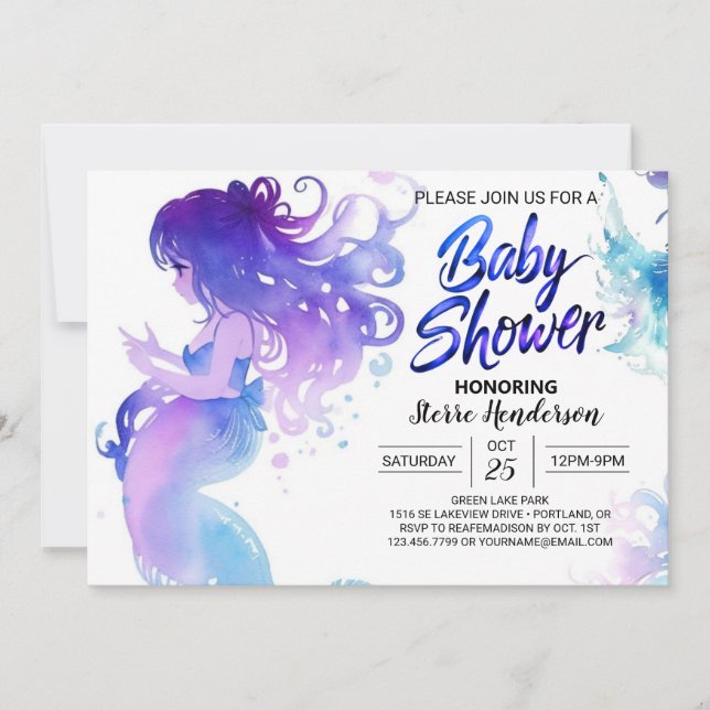 Seashell Mermaid Sparkles Baby Shower Invitation (Front)