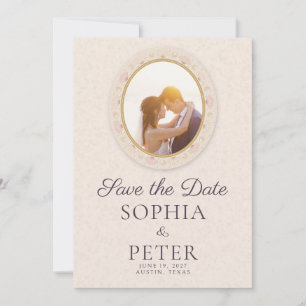 Seashell Mirror Beach Photo Wedding Save the Date Invitation