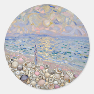 Seashell Mosaic Beach Horizon Glow Classic Round Sticker
