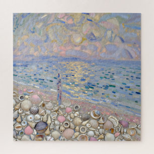 Seashell Mosaic Beach Horizon Glow Jigsaw Puzzle