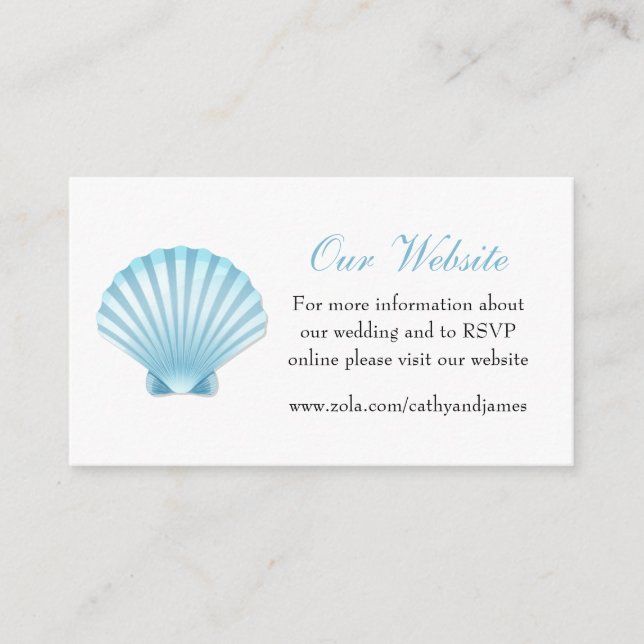 Seashell Nautical Blue Coastal Wedding Website Enclosure Card (Front)