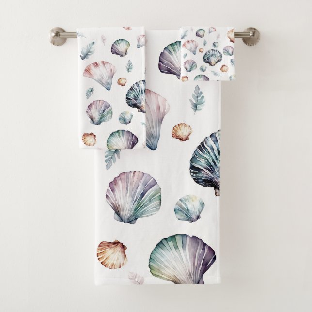Seashell Ocean Beach Sea Shell Design 358 Bath Towel Set (Insitu)