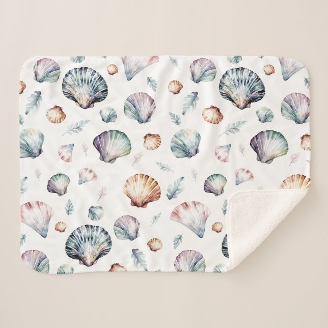 Seashell Ocean Beach Sea Shell Design 358 Sherpa Blanket (Front (Horizontal))