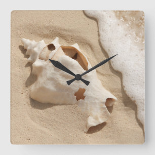Seashell On Beach   Grand Turk Caribbean Island Square Wall Clock