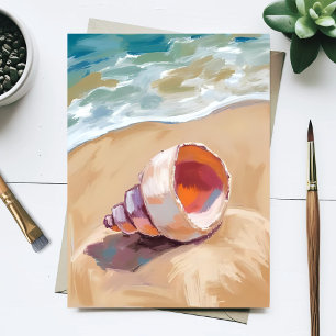 Seashell on the Sea Shore Watercolor Ocean Painted Postcard