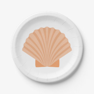 Seashell Orange Nautical Beach Wedding Party Paper Plate