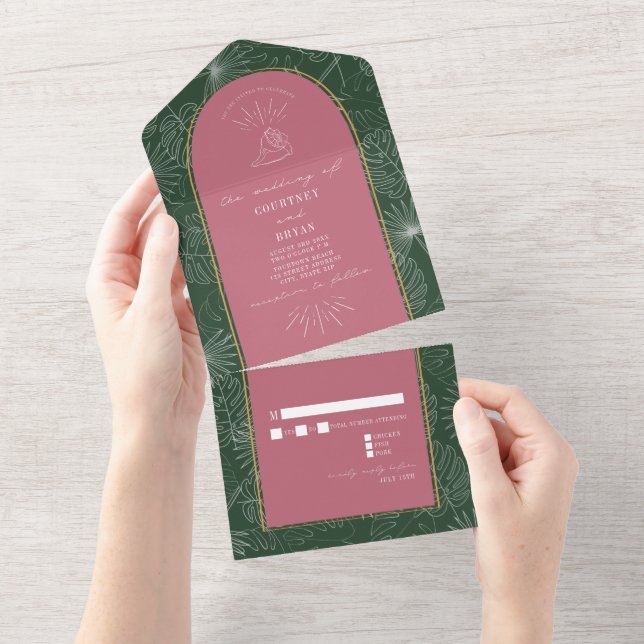 Seashell Palm Tree Beach Wedding RSVP All In One I All In One Invitation (Tearaway)