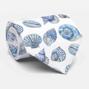 Seashell Pattern Ocean Beach Faux Silk Tie