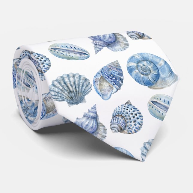 Seashell Pattern Ocean Beach Faux Silk Tie (Rolled)