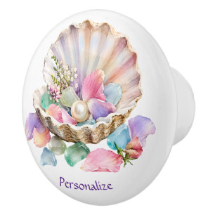 Seashell Pearl Ocean Beach Home Accent  Ceramic Knob