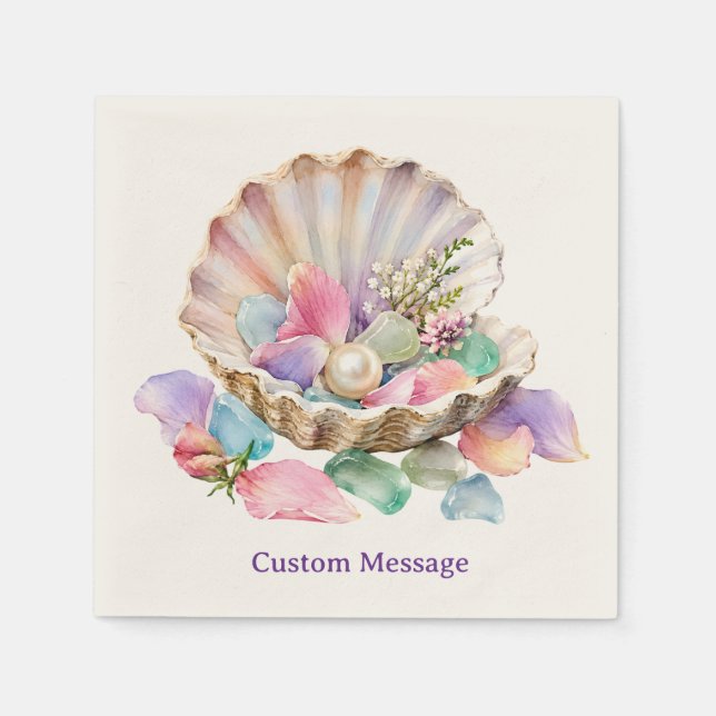 Seashell Pearl Pastel Gem Personalised Coastal Napkin (Front)