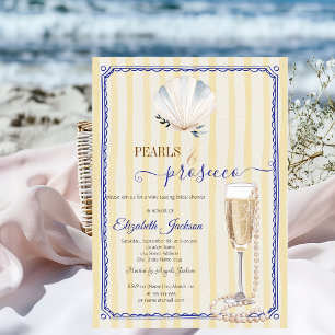 Seashell Pearls & Prosecco Yellow Striped Invitation