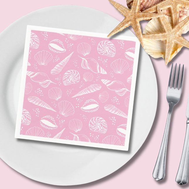 Seashell pink napkin (Pink coastal seashell paper napkin, perfect for summer bbq's at the beach or parties & celebrations.)