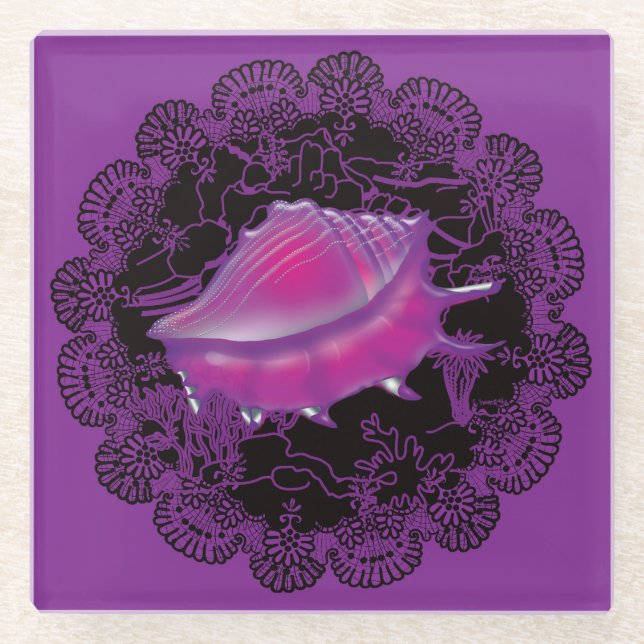 Seashell Purple Glass Coaster (Front)