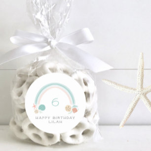 Seashell Rainbow Nautical Birthday Party Classic Round Sticker
