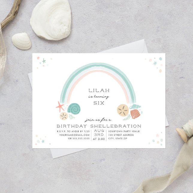 Seashell Rainbow Nautical Birthday Party Invitation (Creator Uploaded)