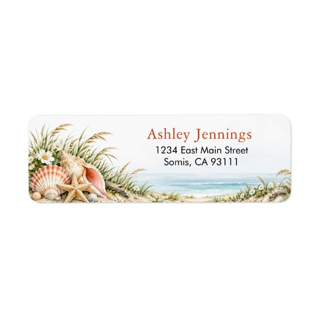 Seashell Return Address Labels Coastal Custom (Front)