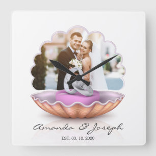 Seashell Rings Photo Wedding Gift Wall Clock