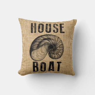 Seashell Rustic Burlap House Boat Accent Pillows