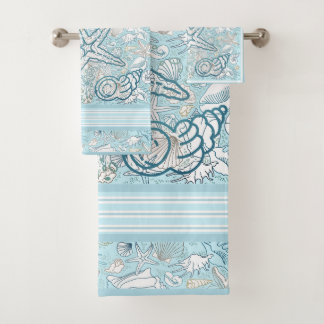 Seashell Scene with Blue Background Bath Towel Set