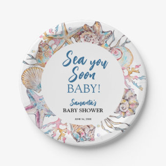Seashell Sea You Soon Baby Shower Paper Plate