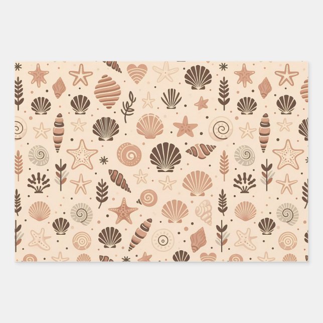 Seashell Seamless Pattern Wrapping Paper Sheet (Front)