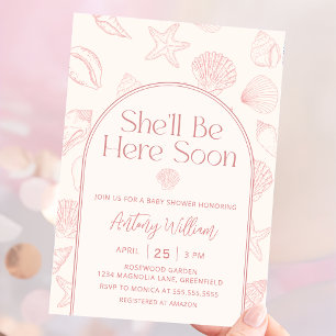 Seashell She'll Be Here Baby Shower Invitation