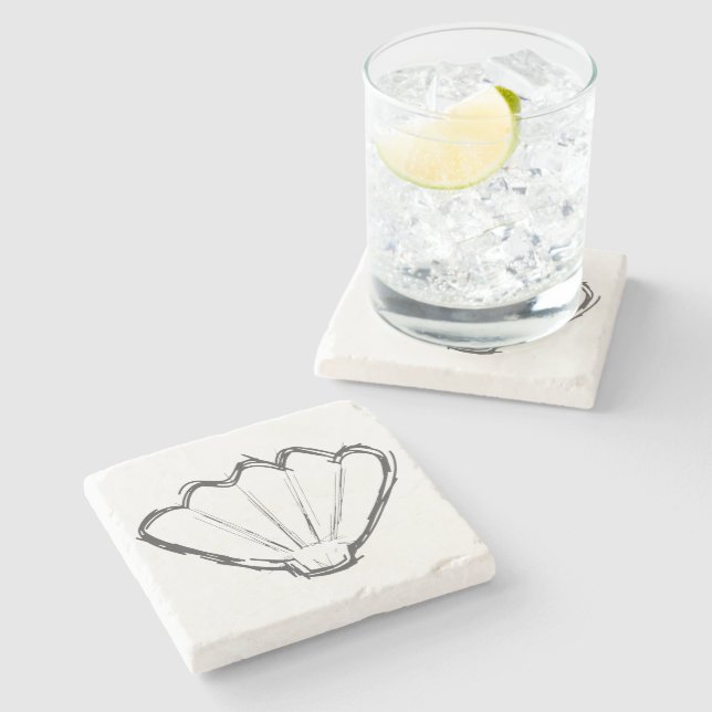 Seashell Sketch Drawing Stone Coaster (Side)