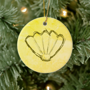 Seashell Sketch On Old Paper Ceramic Tree Decoration
