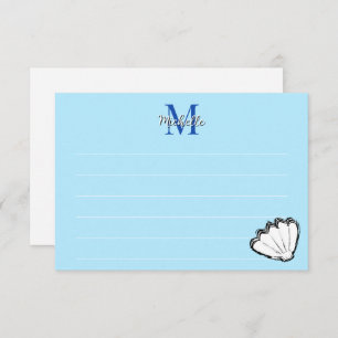 Seashell Sketch White And Blue Lined Monogram Card