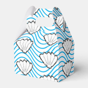 Seashell Sketch White And Blue Wave Patterns Favour Box